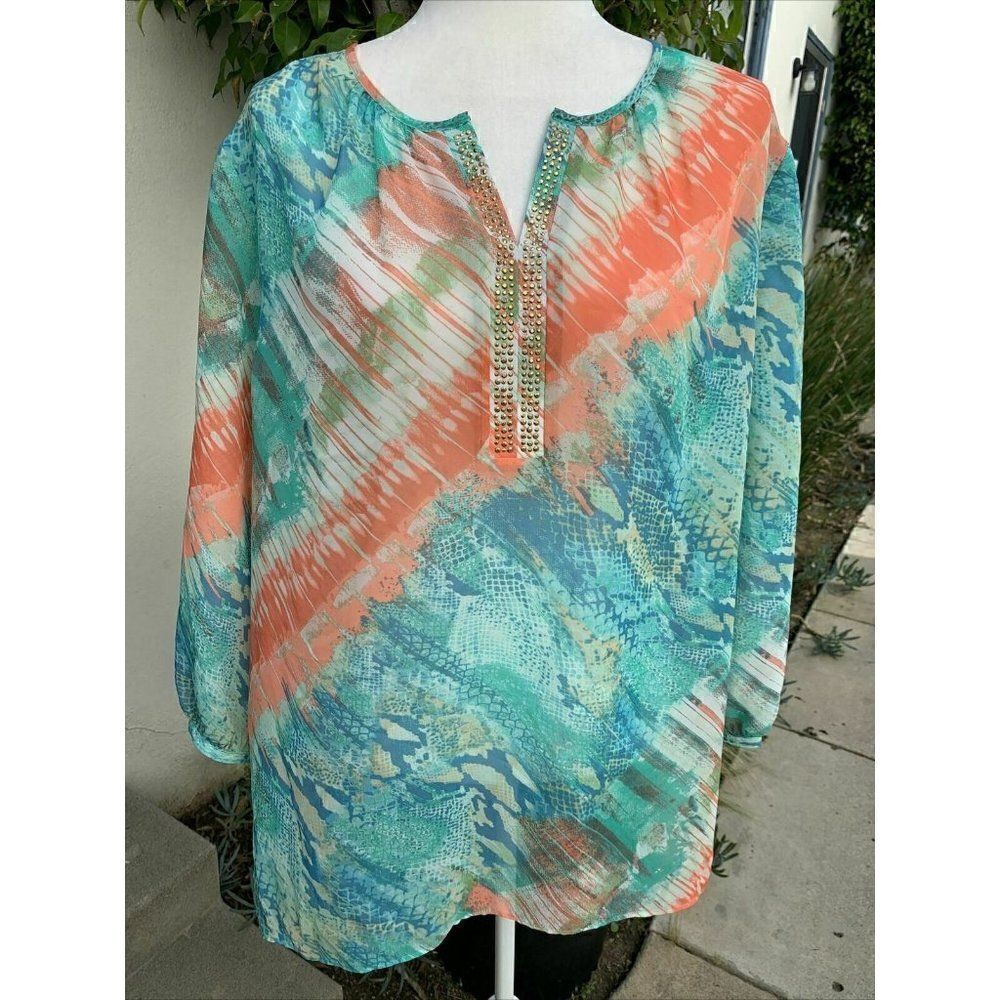 Peck Peck New Sheer Rhinestone long sleeve top
